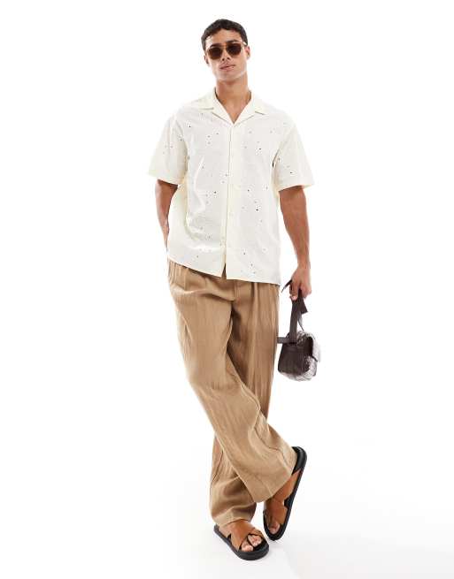 Jack & Jones oversize embroidered shirt in ecru, 4 of 4