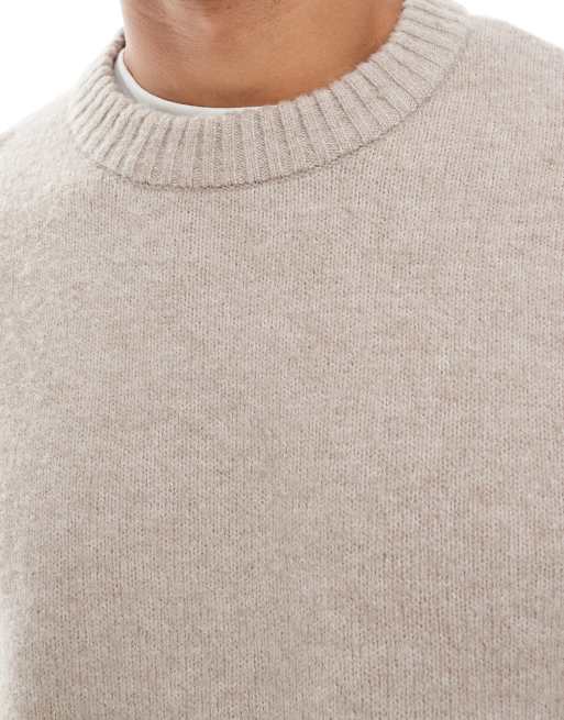 Jack & Jones oversize fluffy jumper in beige, 3 of 5