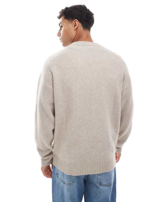 Jack & Jones oversize fluffy jumper in beige, 4 of 5