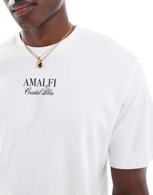 Jack & Jones Oversize Heavyweight T-shirt With Amalfi Print In White