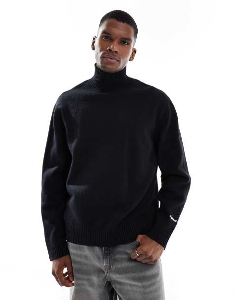 Jack & Jones oversize heavyweight turtle neck jumper in black - view 1
