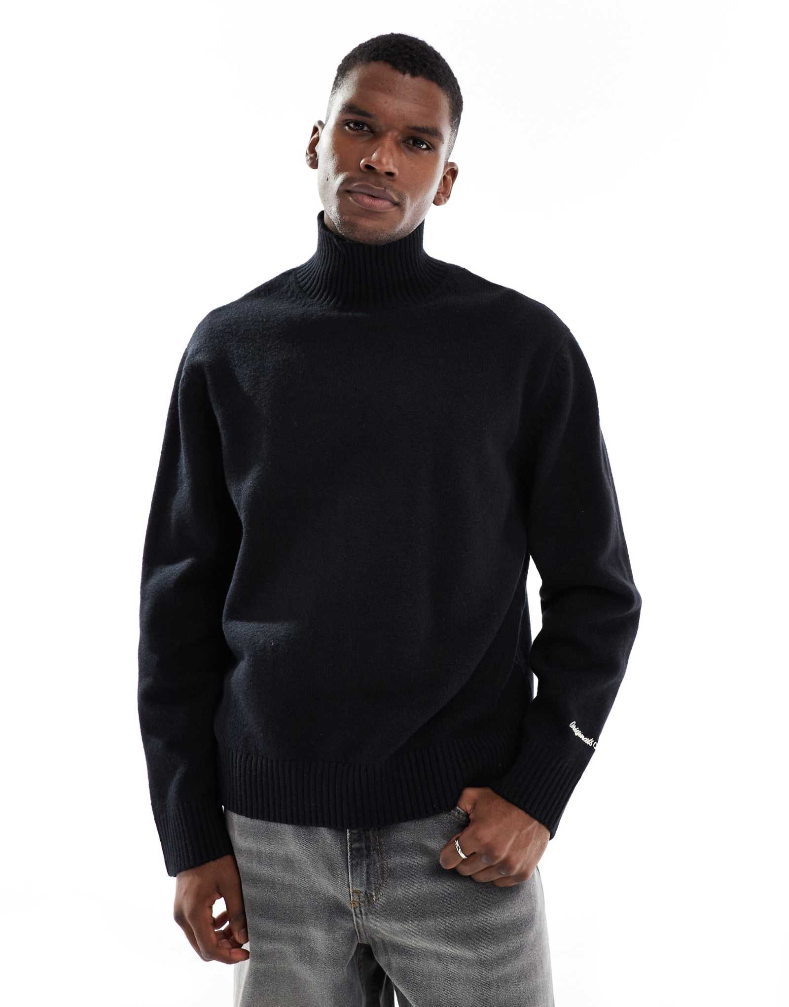 Черный свитер-водолазка с высоким воротом Jack &Jones oversize heavyweight