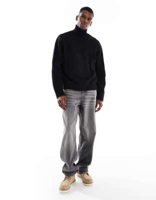 Jack & Jones Oversize Heavyweight Turtleneck Sweater In Black