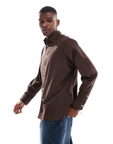 Jack & Jones – Oversize-Hemd aus Baumwolle in Schokobraun - view 1