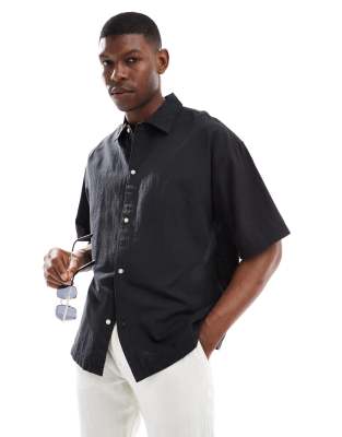 Jack & Jones – Oversize-Hemd aus Leinenmix in Schwarz - view 1