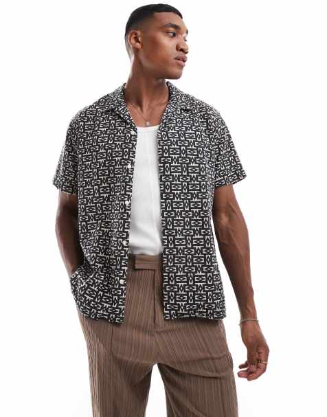 Jack & Jones – Oversize-Hemd mit Reverskragen und Aztekenmuster in Schwarz - view 1