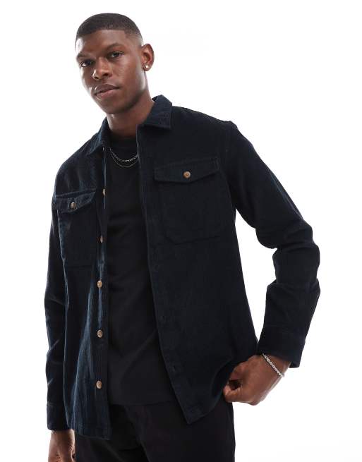 Jack & Jones – Oversize-Hemdjacke aus Cord in Schwarz, 2 von 4