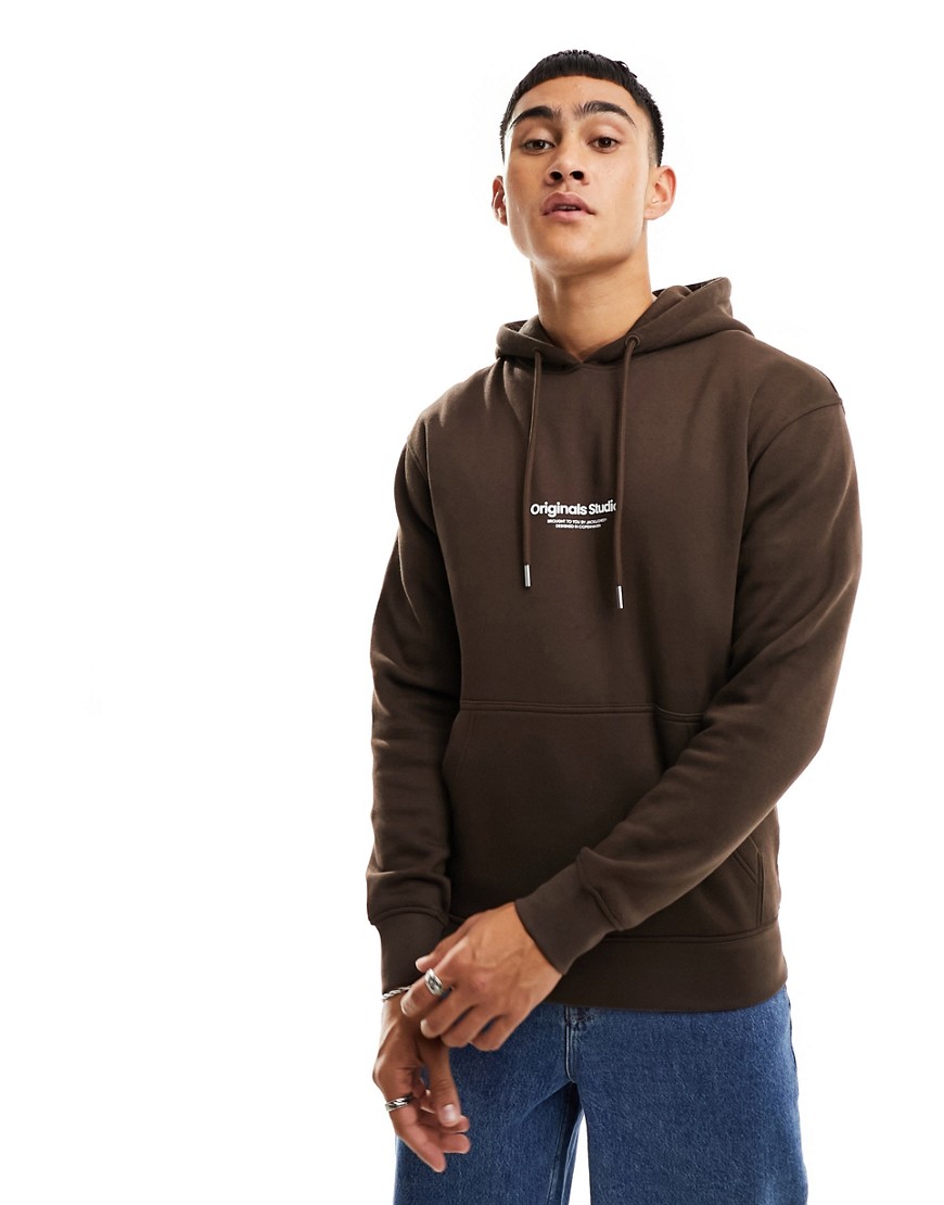 Jack & Jones oversize hoodie with originals logo in brown
