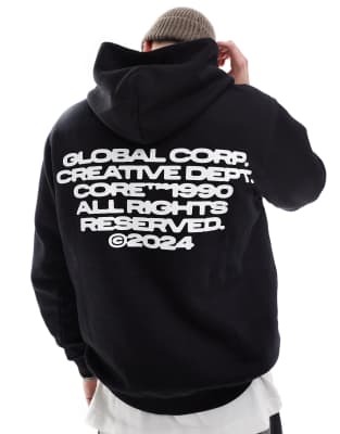 oversize hoodie with text back print in black