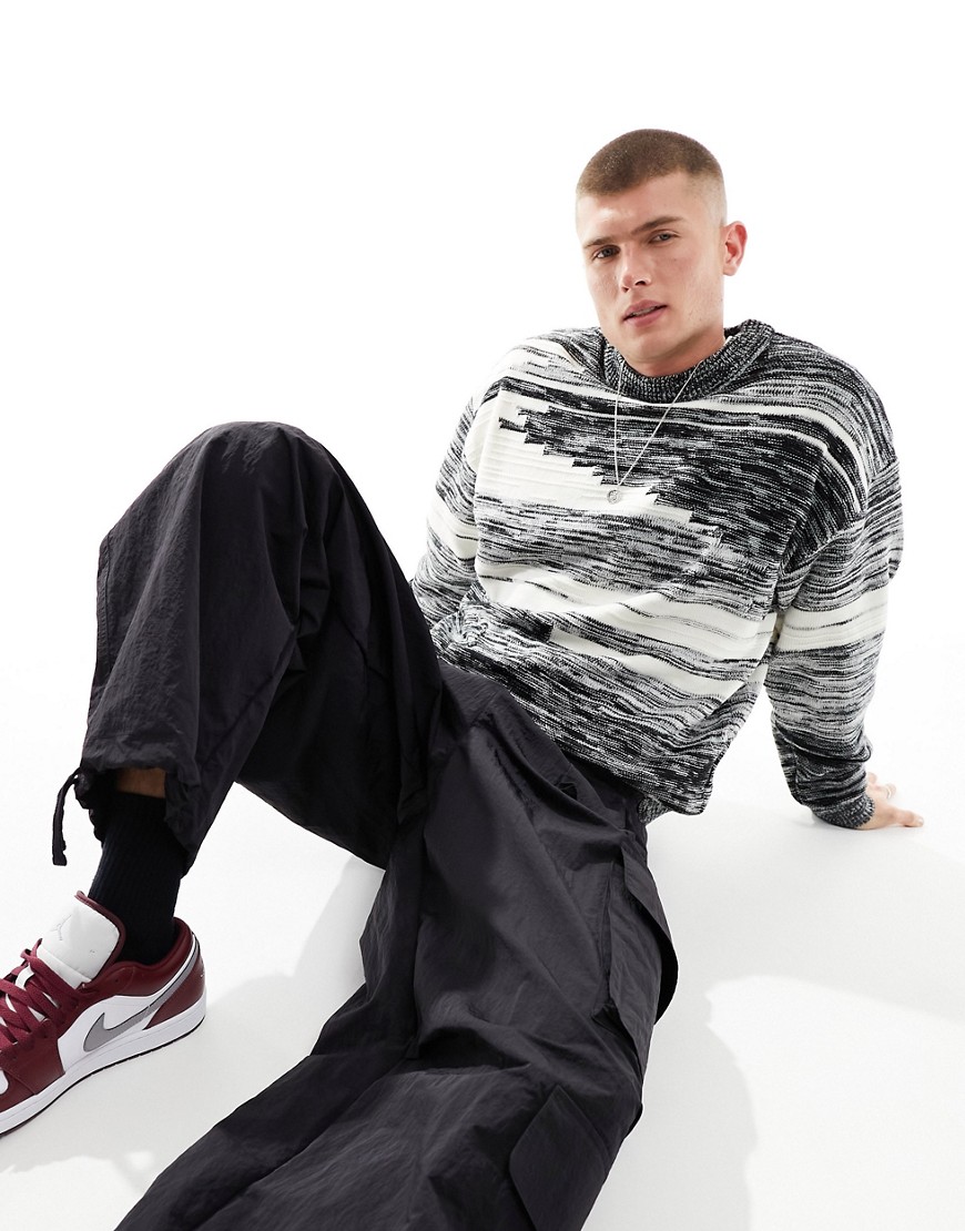 Jack & Jones oversize jumper with two tone in black and white-Multi
