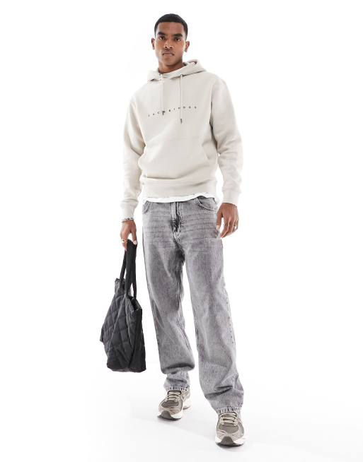Jack & Jones – Oversize-Kapuzenpullover in Beige mit Logo auf der Brust, 3 von 4