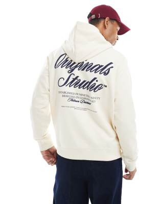 Jack & Jones – Oversize-Kapuzenpullover in Wollweiß mit „Originals“-Print auf dem Rücken - view 1