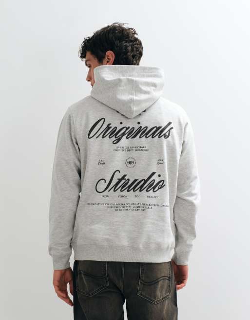 Jack & Jones Oversize-Kapuzenpullover mit Originals-Print auf der Rückseite in Hellgrau, 3 von 5