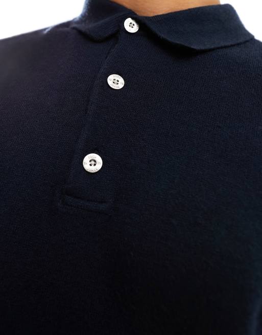 Jack & Jones oversize knitted polo in navy, 3 of 4