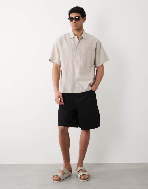 Jack & Jones oversize linen blend shirt with short sleeves in beige, 2 of 5