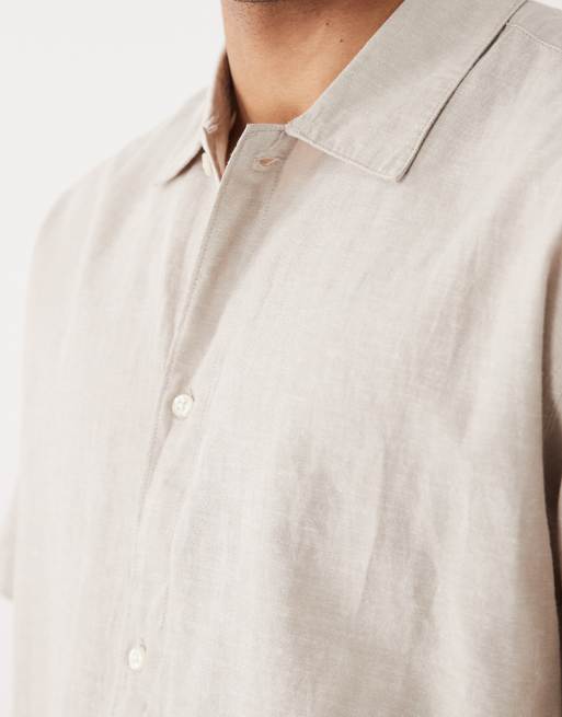 Jack & Jones oversize linen blend shirt with short sleeves in beige, 4 of 5