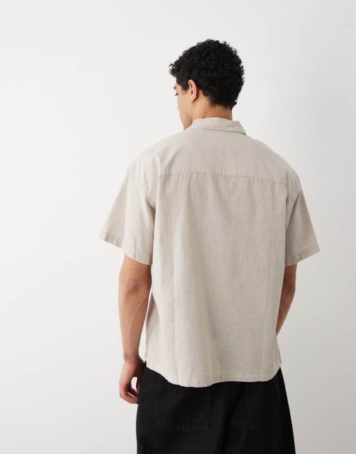 Jack & Jones oversize linen blend shirt with short sleeves in beige, 5 of 5