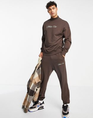 Jack & Jones oversize lounge sweat and jogger set with script logo in brown