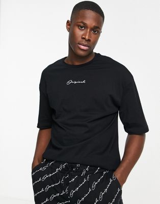 Jack & Jones oversize lounge t-shirt and short set in with script logo in black - ASOS Price Checker