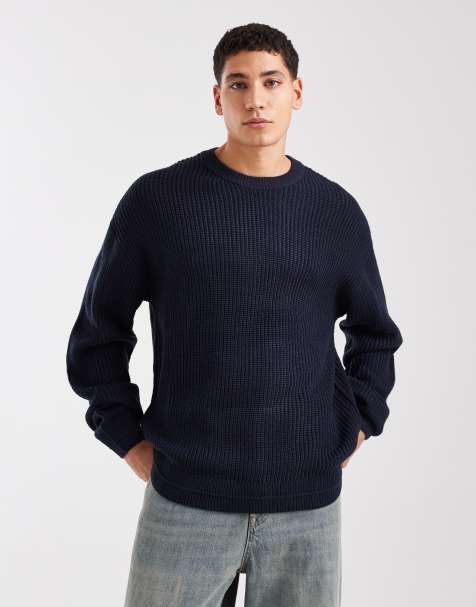 Jack & Jones – Oversize-Pullover aus Grobstrick in Marineblau - view 1
