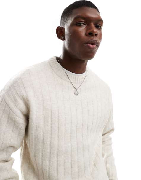 Jack & Jones – Oversize-Pullover in Beige mit breiter Rippenstruktur - view 1