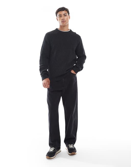 Jack & Jones – Oversize-Pullover in Schwarz mit dicker Rippenstruktur, 3 von 5