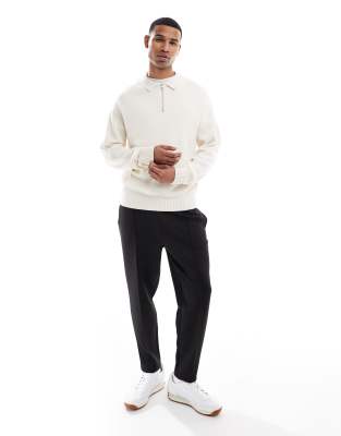 Jack & Jones Oversize Quarter Zip Knit Polo Shirt In White