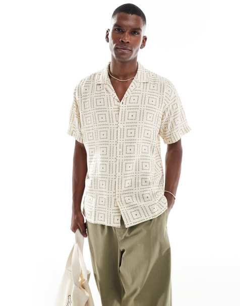 Jack & Jones oversize shirt with tile print in beige - view 1