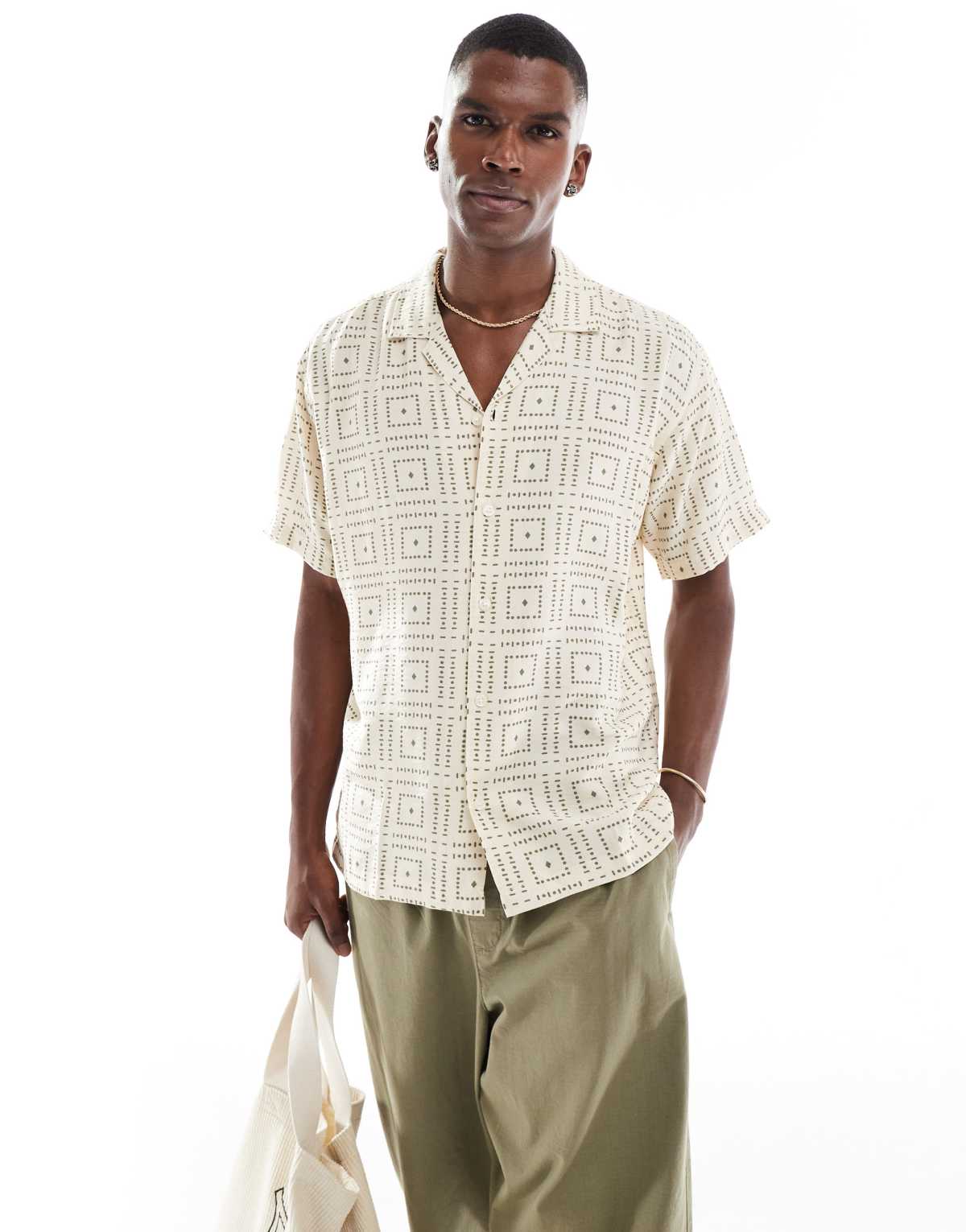 Jack & Jones oversize shirt with tile print in beige