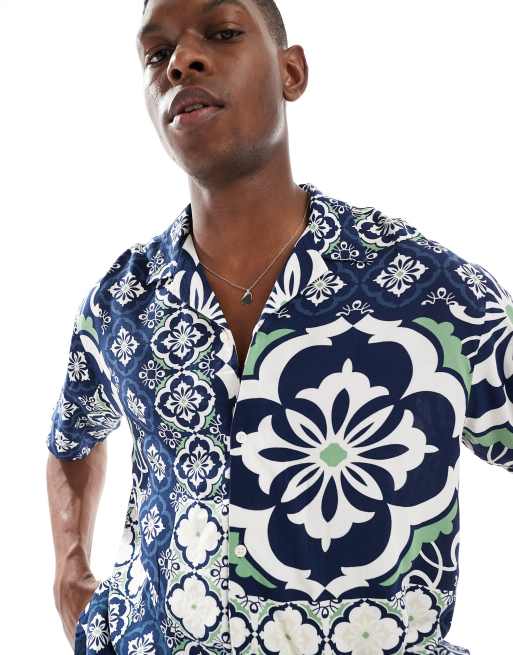 Jack & Jones oversize shirt with tile print, 3 of 4