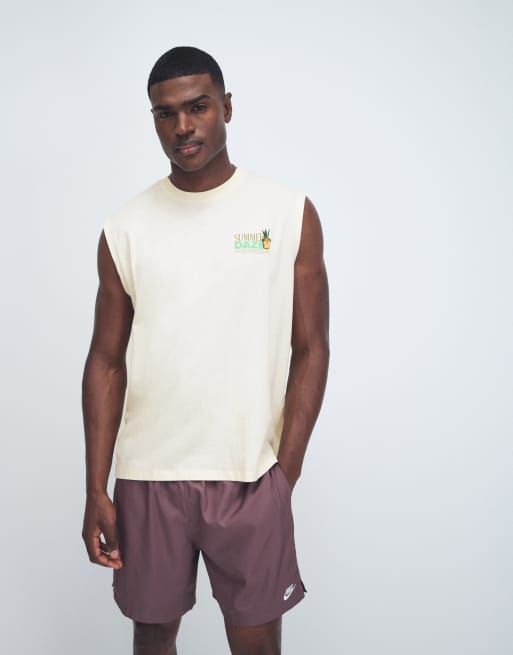Jack & Jones oversize singlet with summer daze back print in beige, 5 of 9
