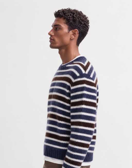 Jack & Jones oversize stickad tröja med blå och bruna ränder, 10 av 10