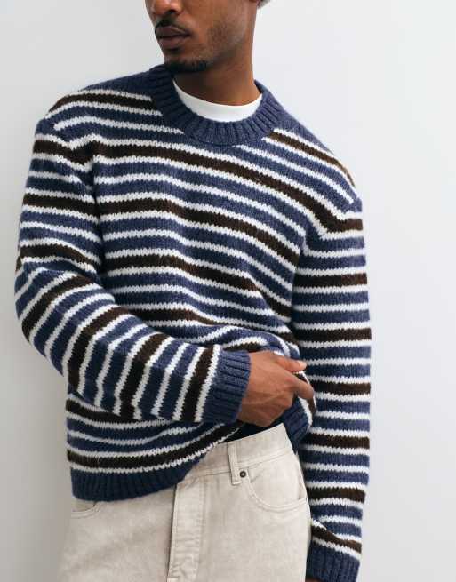 Jack & Jones oversize stickad tröja med blå och bruna ränder, 4 av 10
