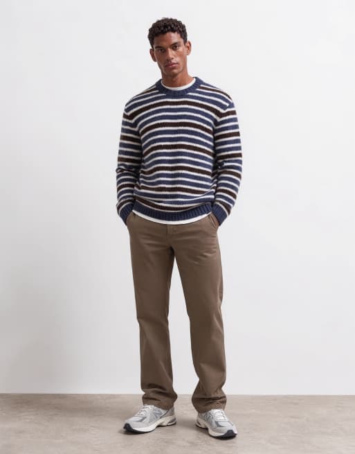 Jack & Jones oversize stickad tröja med blå och bruna ränder, 6 av 10