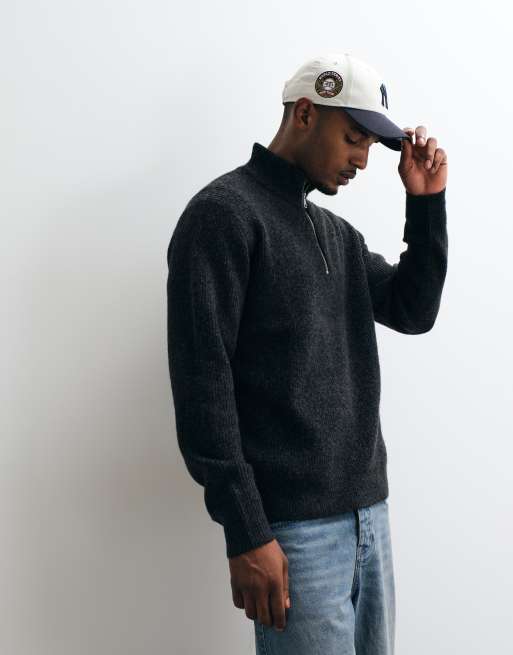 Jack & Jones Oversize-Strickpullover mit halbem Reißverschluss in Schwarz, 2 von 10