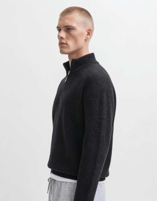 Jack & Jones Oversize-Strickpullover mit halbem Reißverschluss in Schwarz, 9 von 10