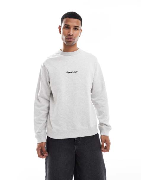 Jack & Jones oversize sweat shirt with embroidered logo in grey marl - view 1