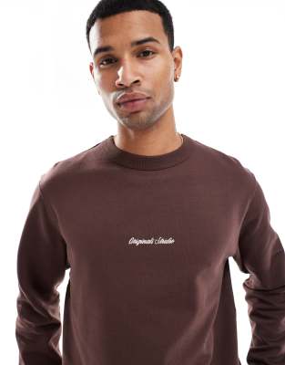 Jack & Jones – Oversize-Sweatshirt in Braun mit Logostickerei - view 1