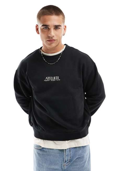 Jack Jones – Oversize-Sweatshirt in Schwarz mit Flaschen