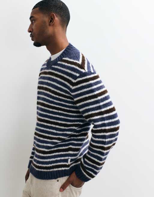 Jack & Jones oversize sweter dzianinowy w niebiesko-brązowe paski, 5 z 10