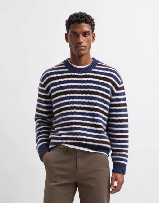 Jack & Jones oversize sweter dzianinowy w niebiesko-brązowe paski, 8 z 10