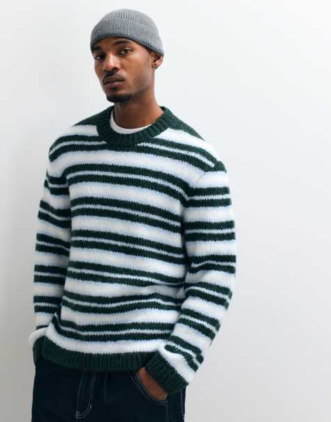 Jack & Jones oversize sweter dzianinowy w zielono-białe paski - view 1