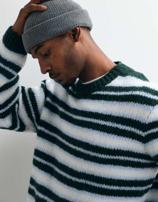 Jack & Jones oversize sweter dzianinowy w zielono-białe paski, 2 z 5