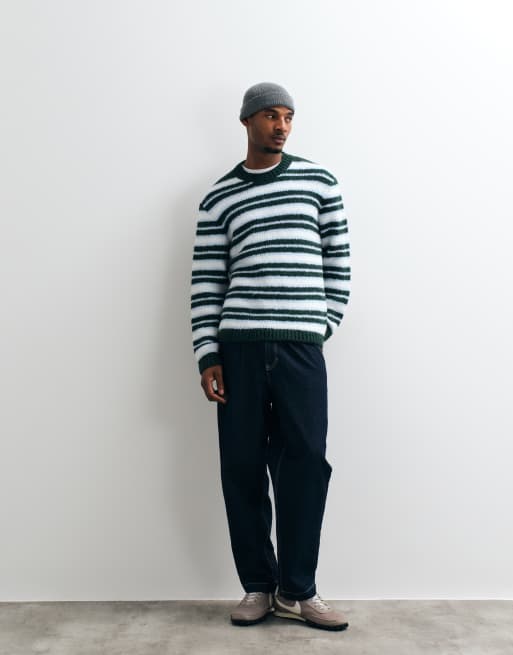 Jack & Jones oversize sweter dzianinowy w zielono-białe paski, 3 z 5