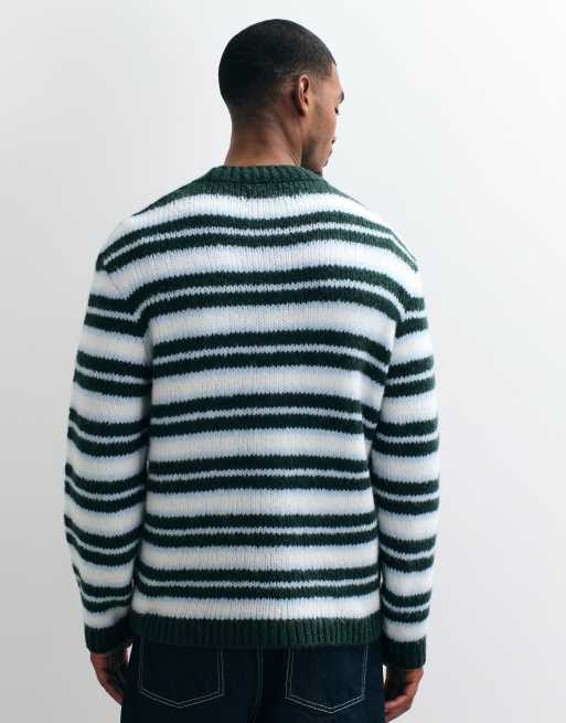 Jack & Jones oversize sweter dzianinowy w zielono-białe paski, 5 z 5