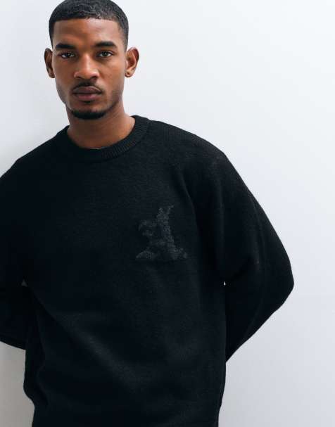 Jack & Jones oversize sweter dzianinowy z żakardowym logo w czerni - view 1