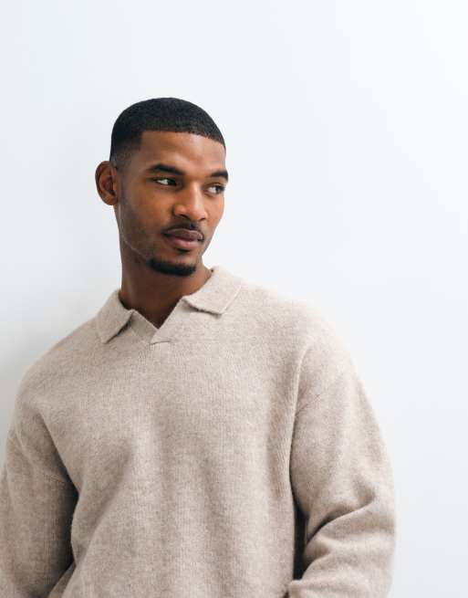 Jack & Jones oversize sweter polo z puszystej dzianiny w beżowym kolorze, 2 z 5