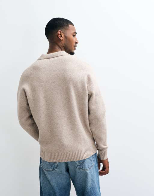 Jack & Jones oversize sweter polo z puszystej dzianiny w beżowym kolorze, 4 z 5