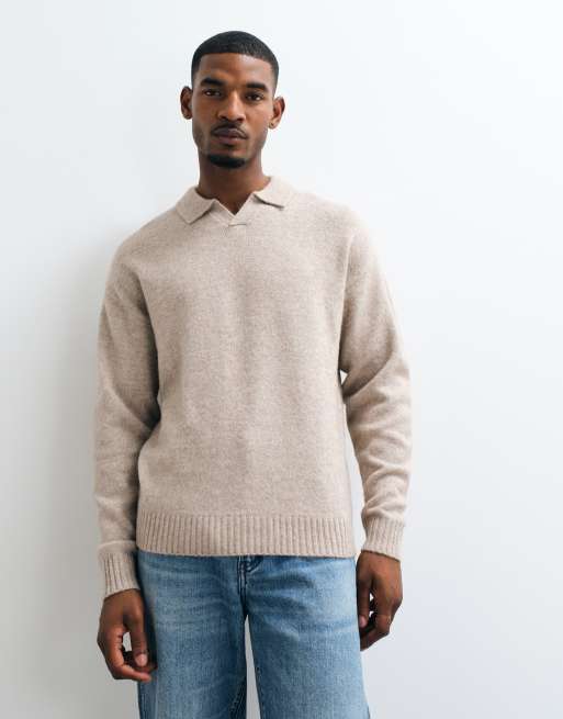 Jack & Jones oversize sweter polo z puszystej dzianiny w beżowym kolorze, 5 z 5
