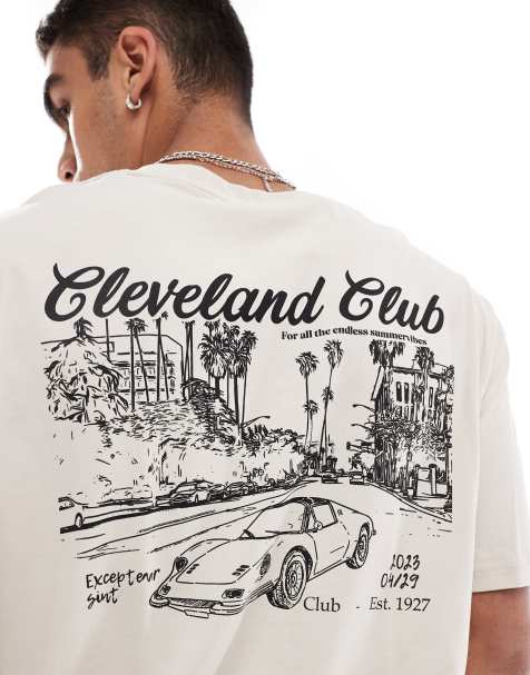 Jack & Jones – Oversize-T-Shirt in Beige mit „Cleveland“-Auto-Print auf dem Rücken - view 1